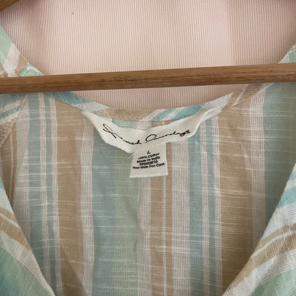 French Laundry Green Blue Ruffled Bib Collar Blouse - Picture 7 of 8